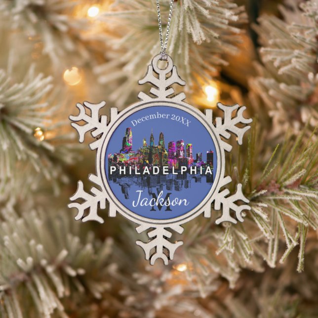 Philadelphia in graffiti  snowflake pewter christmas ornament (Tree)