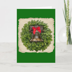 Philadelphia Liberty Bell Wreath on Parchment Holiday Card