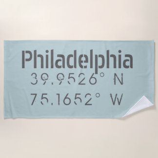 Philadelphia Longitude Latitude Beach Towel