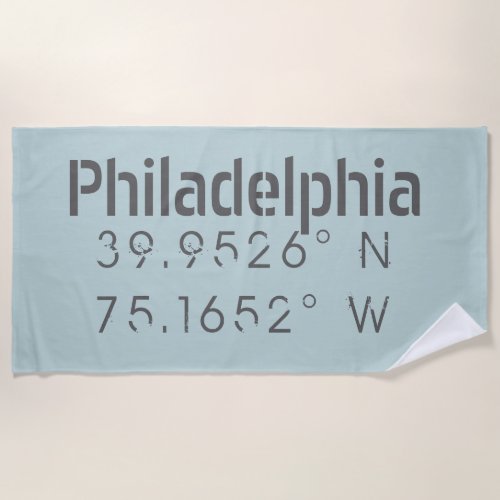 Philadelphia Longitude Latitude Beach Towel