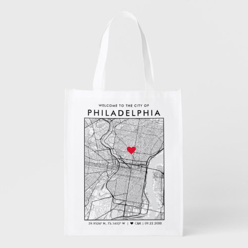 Philadelphia Love Locator City Map Wedding Welcome Grocery Bag