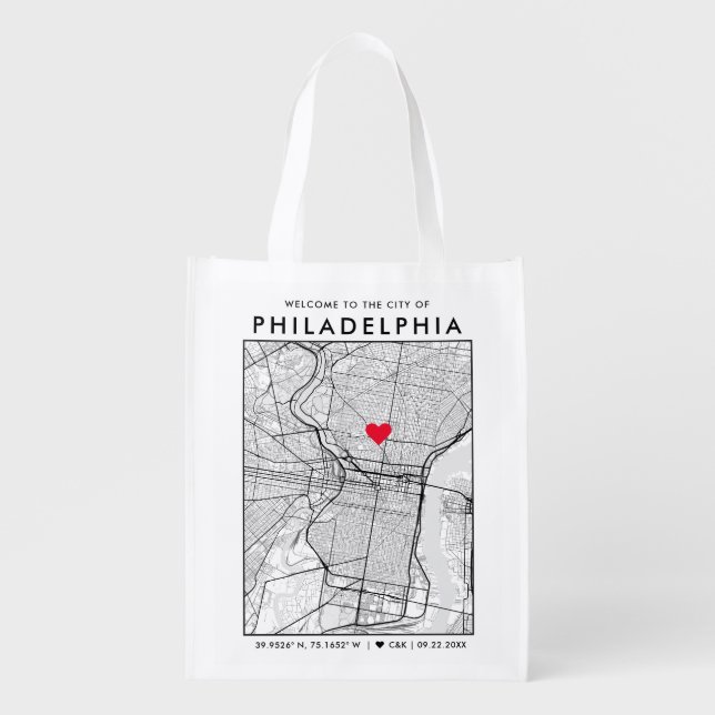 Philadelphia Love Locator City Map Wedding Welcome Grocery Bag (Front)