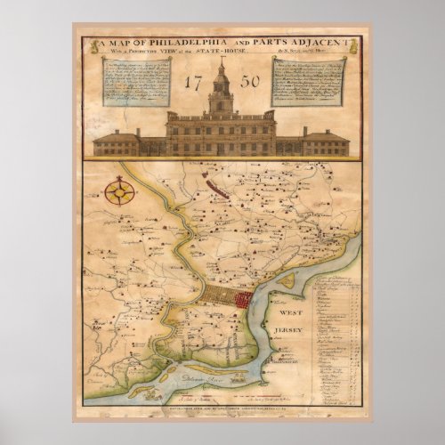 Philadelphia Map 1750 replica Poster