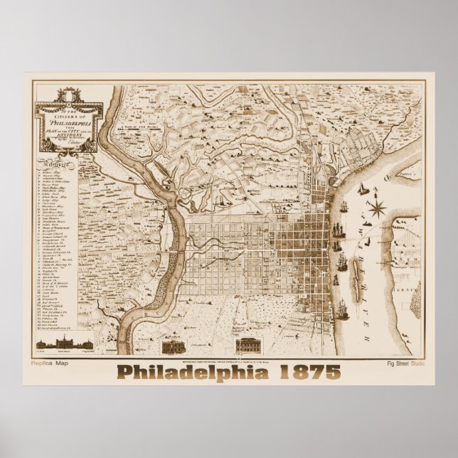 Philadelphia Map 1875, Replica Poster (Front)