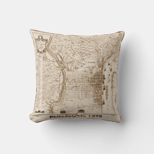 Philadelphia Map 1875 Replica Throw Pillow