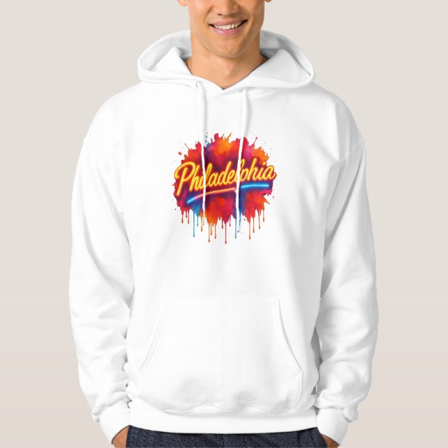 Philadelphia Neon Street Art – Bold Colorful Hoodie (Front)
