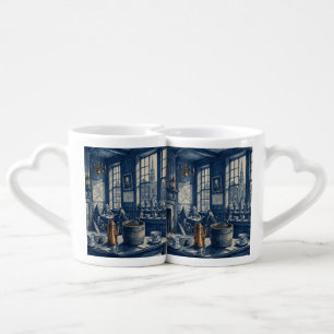 Philadelphia PA 1700’s Coffee House Delft Blue Art Mug Set