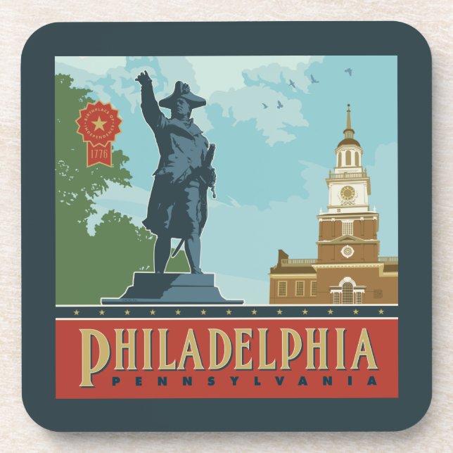 Philadelphia, PA | Independence Hall Beverage Coaster (Front)