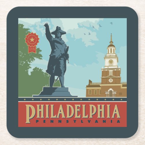 Philadelphia PA  Independence Hall Square Paper Coaster
