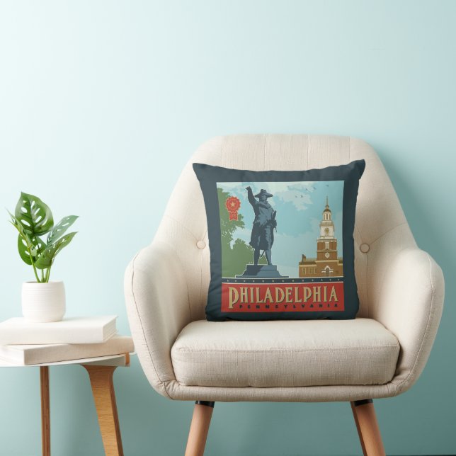 Philadelphia, PA | Independence Hall Throw Pillow (Chair)
