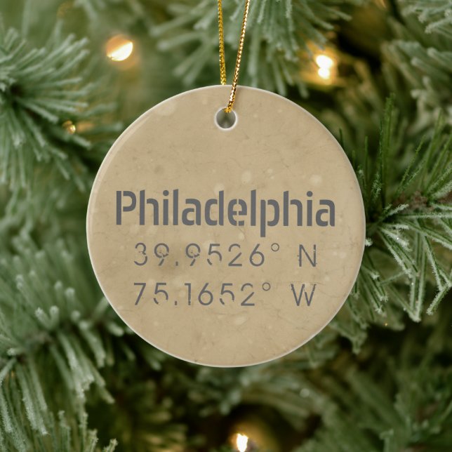 Philadelphia PA Longitude Latitude Ceramic Ornament (Tree)