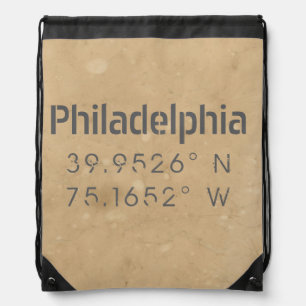 Philadelphia PA Longitude Latitude Drawstring Bag