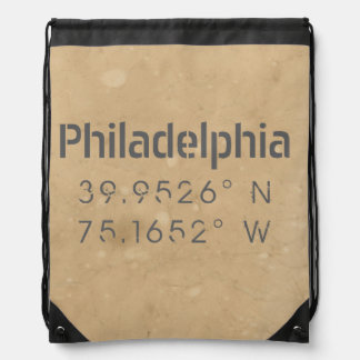 Philadelphia PA Longitude Latitude Drawstring Bag