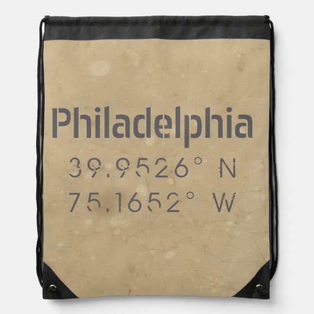 Philadelphia PA Longitude Latitude Drawstring Bag (Front)