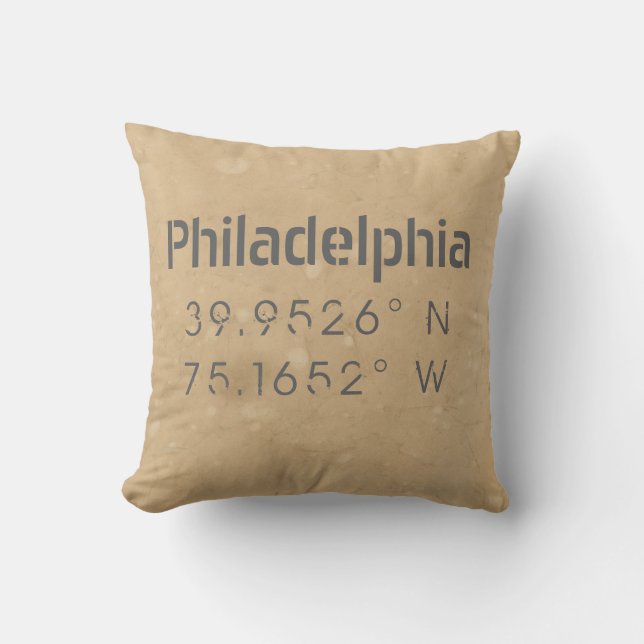 Philadelphia PA Longitude Latitude Throw Pillow (Front)