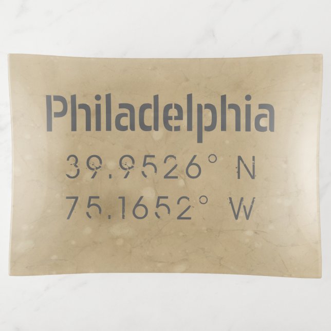 Philadelphia PA Longitude Latitude Trinket Tray (Front)