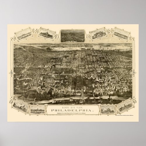 Philadelphia PA Panoramic Map _ 1876 Poster