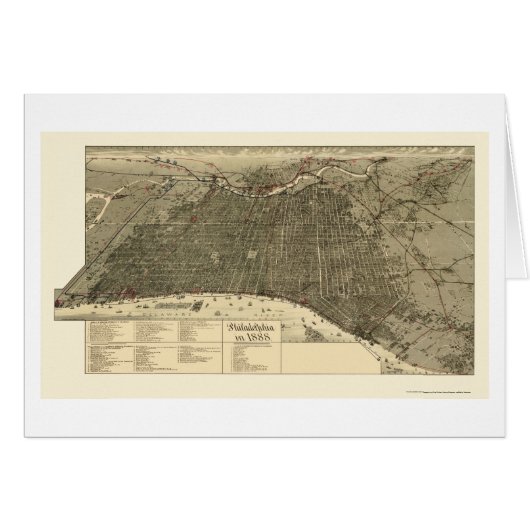 Philadelphia, PA Panoramic Map - 1888 Cards (Front Horizontal)