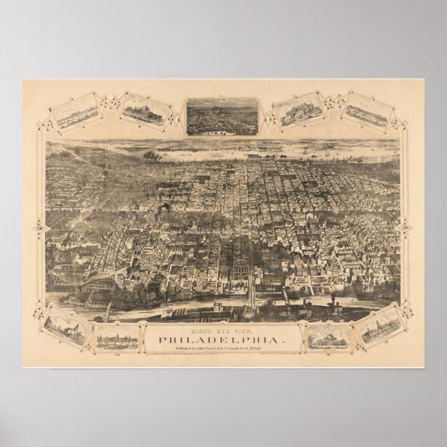 Philadelphia PA Panoramic Map DIGITALLY REMASTERED Poster (Front)