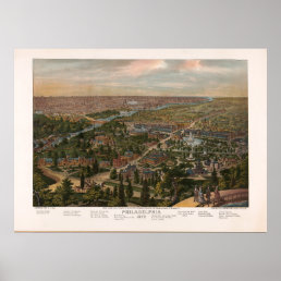 Philadelphia PA Panoramic Map Vintage 1876 Poster