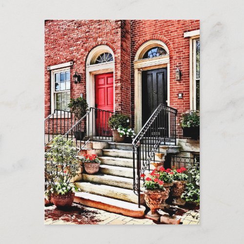 Philadelphia PA _ Townhouse With Red Geraniums Postcard