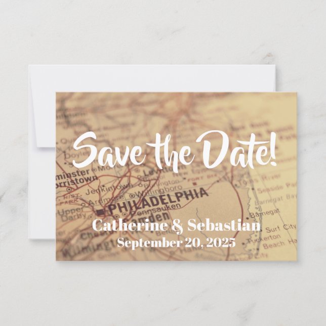 Philadelphia, PA Vintage Map Save The Date (Front)
