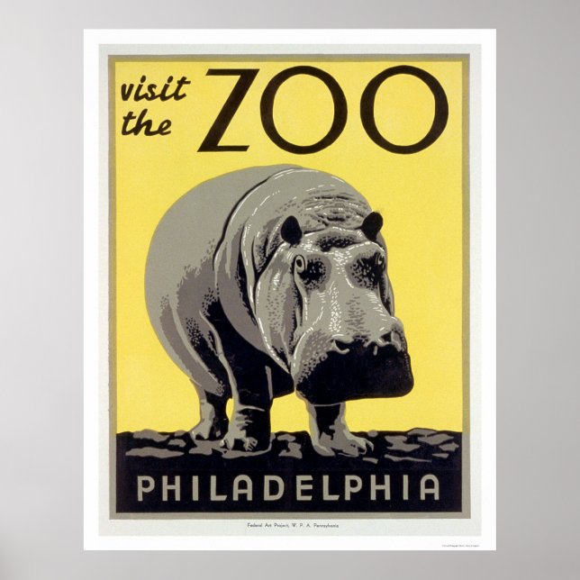 Philadelphia PA Zoo Hippo 1936 WPA Poster (Front)