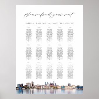 PHILADELPHIA Painted Skyline Wedding Seating Chart | Zazzle