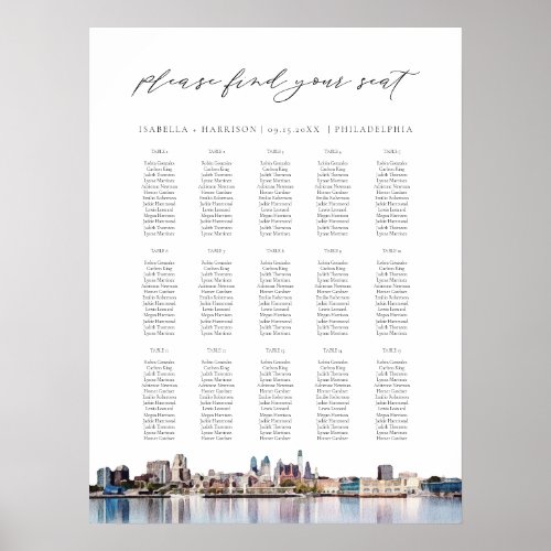 PHILADELPHIA Painted Skyline Wedding Seating Chart