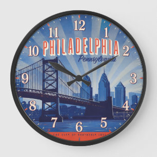 Philadelphia Pennsylvania Bridge Philly Skyline Large Clock