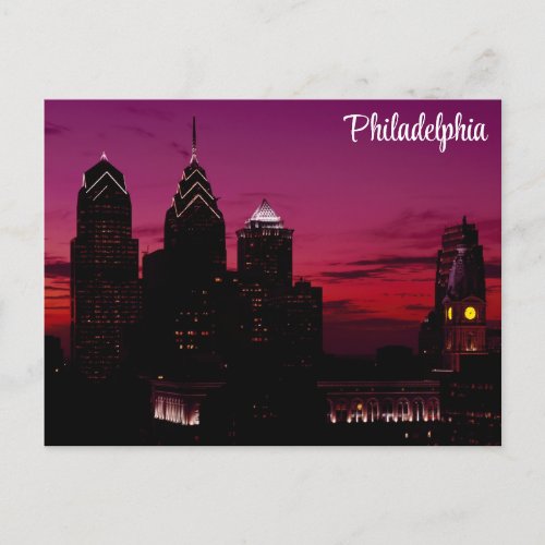 Philadelphia Pennsylvania City Skyline at Sunset Postcard