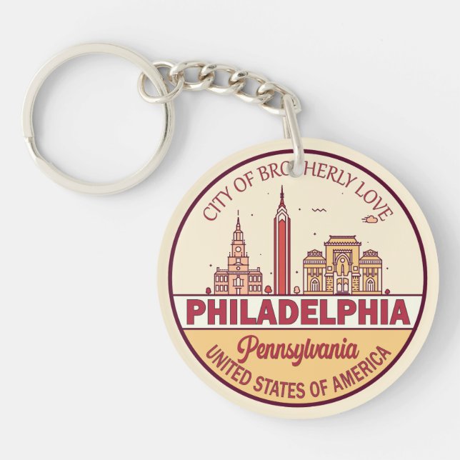 Philadelphia Pennsylvania City Skyline Emblem Keychain (Front)