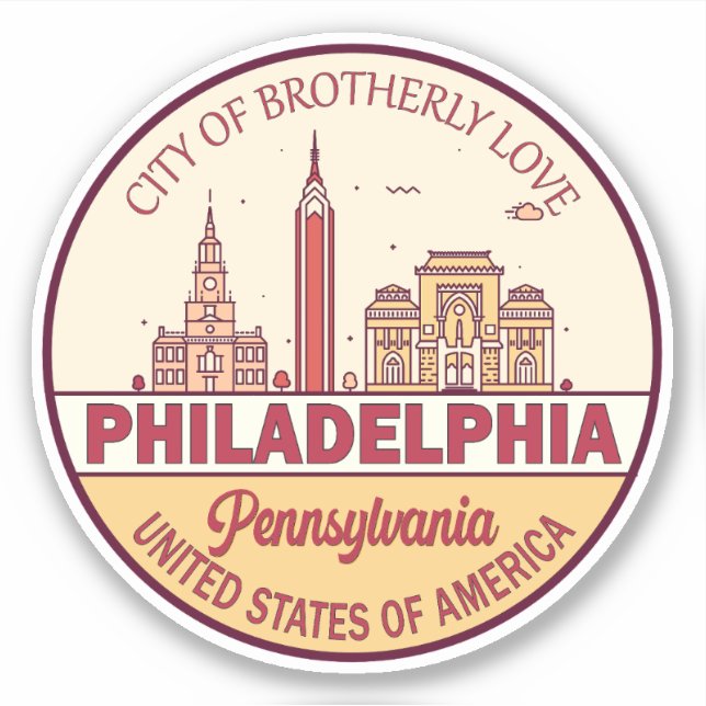 Philadelphia Pennsylvania City Skyline Emblem Sticker (Front)