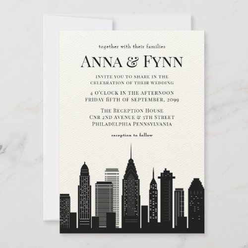 Philadelphia Pennsylvania City Skyline Wedding Inv Invitation