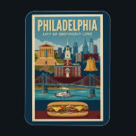 Philadelphia Pennsylvania Culture Illustration Art Magnet<br><div class="desc">Philadelphia retro vector travel design. Philadelphia is one of America’s most historic cities,  known for its Revolutionary-era landmarks,  rich cultural heritage,  and iconic foods. From Independence Hall to lively neighborhoods and museums,  it blends deep history with modern urban energy.</div>