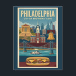 Philadelphia Pennsylvania Culture Illustration Art Postcard<br><div class="desc">Philadelphia retro vector travel design. Philadelphia is one of America’s most historic cities,  known for its Revolutionary-era landmarks,  rich cultural heritage,  and iconic foods. From Independence Hall to lively neighborhoods and museums,  it blends deep history with modern urban energy.</div>