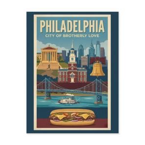 Philadelphia Pennsylvania Culture Illustration Art Postcard