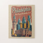 Philadelphia Pennsylvania Illustration Travel Art Jigsaw Puzzle<br><div class="desc">Philadelphia retro vector travel design. Philadelphia is one of America’s most historic cities,  known for its Revolutionary-era landmarks,  rich cultural heritage,  and iconic foods. From Independence Hall to lively neighborhoods and museums,  it blends deep history with modern urban energy.</div>
