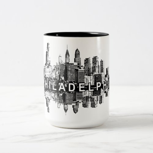 Philadelphia Pennsylvania in black Two_Tone Coffee Mug