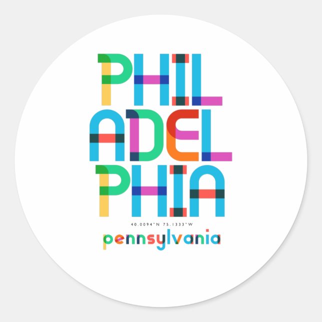 Philadelphia Pennsylvania Mid Century, Pop Art, Classic Round Sticker (Front)