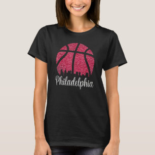 Philadelphia Pennsylvania Skyline Pink Basketball T-Shirt