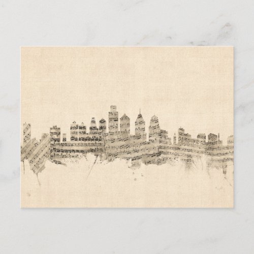 Philadelphia Pennsylvania Skyline Sheet Music City Postcard