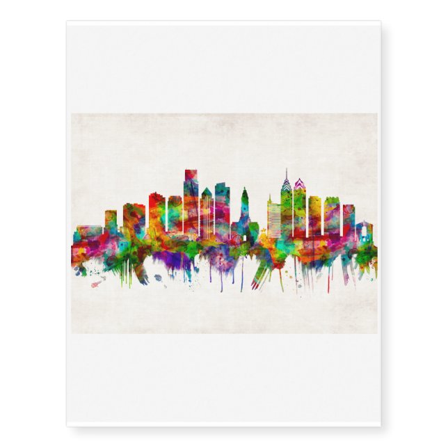Philadelphia Pennsylvania Skyline Temporary Tattoos (Front)