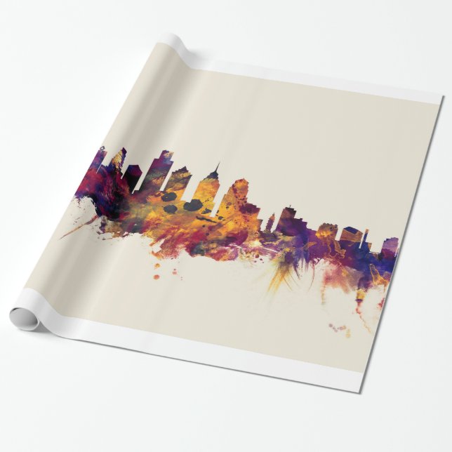 Philadelphia Pennsylvania Skyline Wrapping Paper (Unrolled)