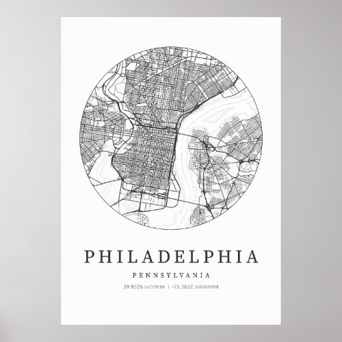 Philadelphia Pennsylvania Street Layout Map Poster