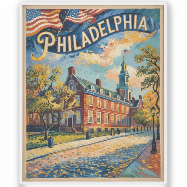 Philadelphia Pennsylvania US Retro Van Gogh Travel Sticker (Front)