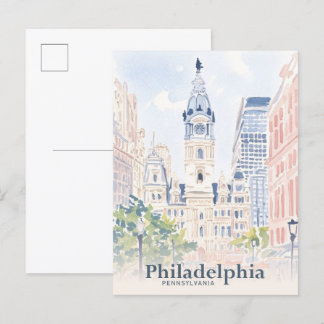 Philadelphia Pennsylvania USA Watercolor Travel Postcard