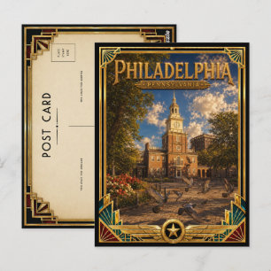 Philadelphia Pennsylvania Vintage Art Deco Golden Postcard