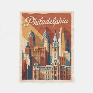 Philadelphia Pennsylvania Vintage Travel Fleece Blanket