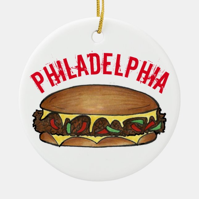 Philadelphia Philly PA Cheese Steak Sandwich Ceramic Ornament (Front)